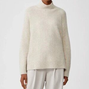 Eileen Fisher 100% Cashmere Cream Pullover Sweater Mock Neck Stretch Size XL